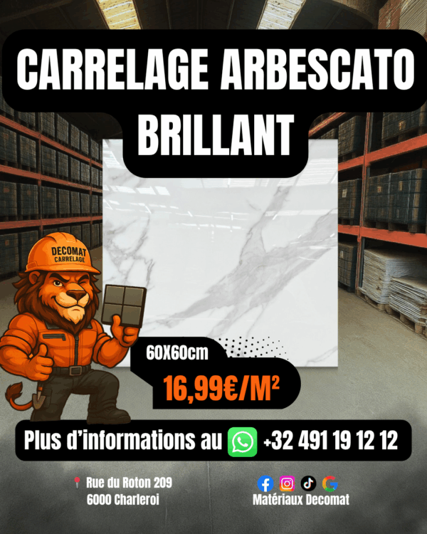 Carrelage Arabescato Brillant 60x60 cm – 16,99€/m²