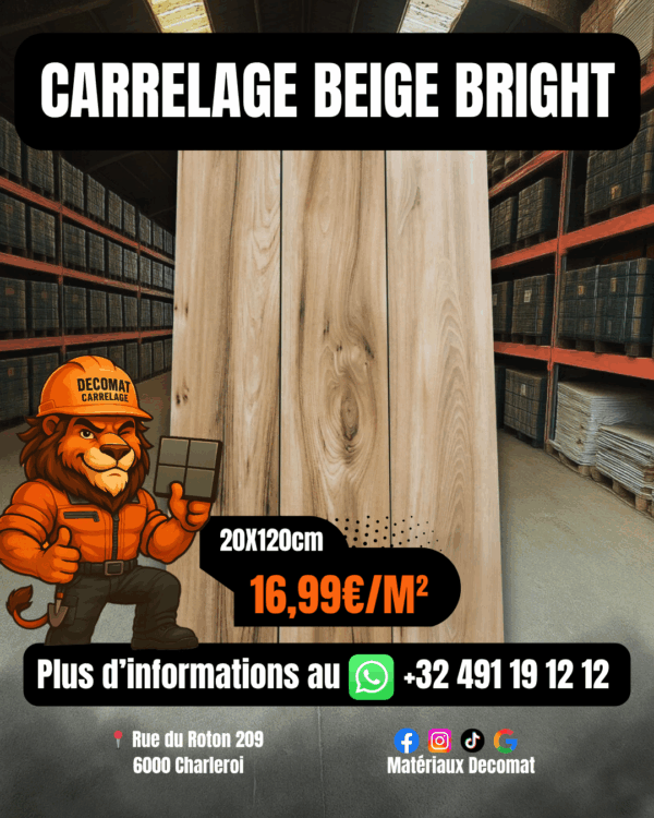 Carrelage Beige Bright effet parquet  20x120 cm – 16,99€/m²