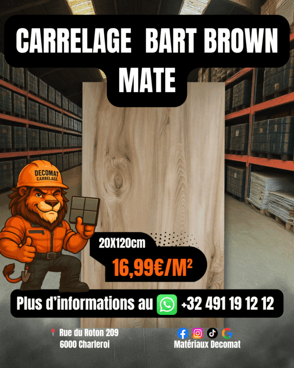 Carrelage Bart Brown Mate effet parquet  20x120 cm – 16,99€/m²