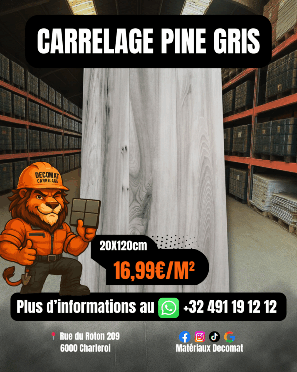Carrelage Pine Gris effet parquet  20x120 cm – 16,99€/m²