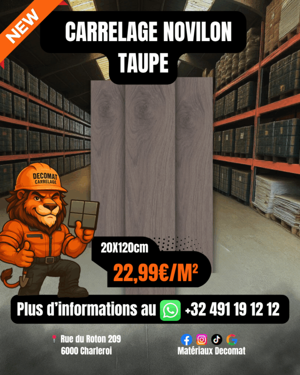 Carrelage Novilon Taupe  effet parquet  20x120 cm – 22,99€/m²