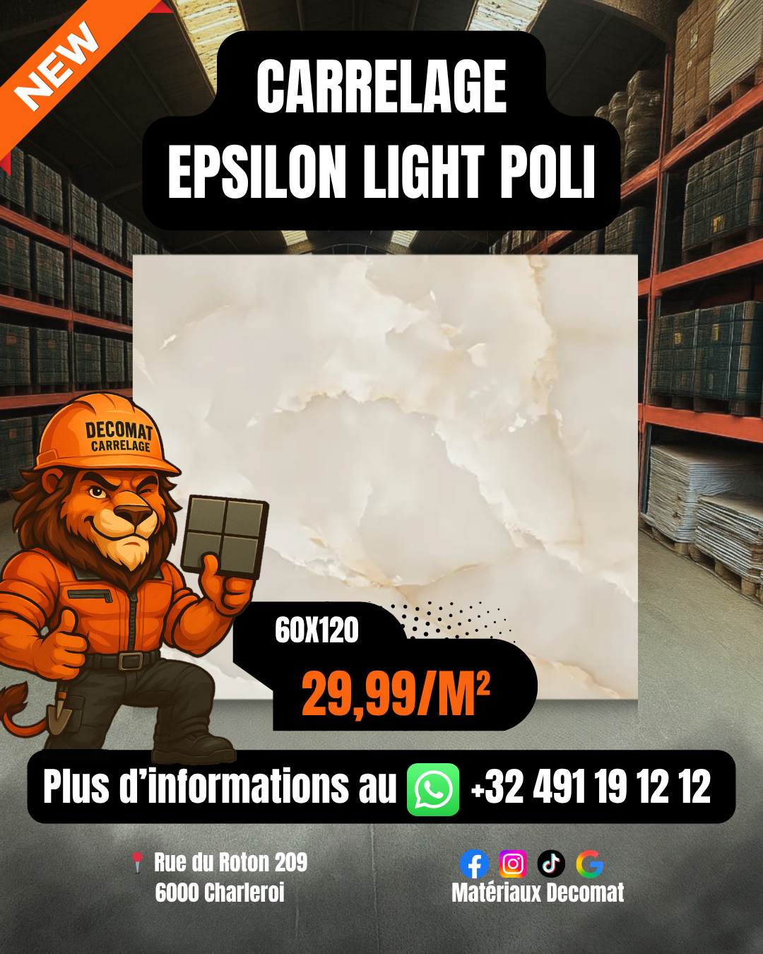 CARRELAGE EPSILON LIGHT POLI 60X120 CM – 29,99€
