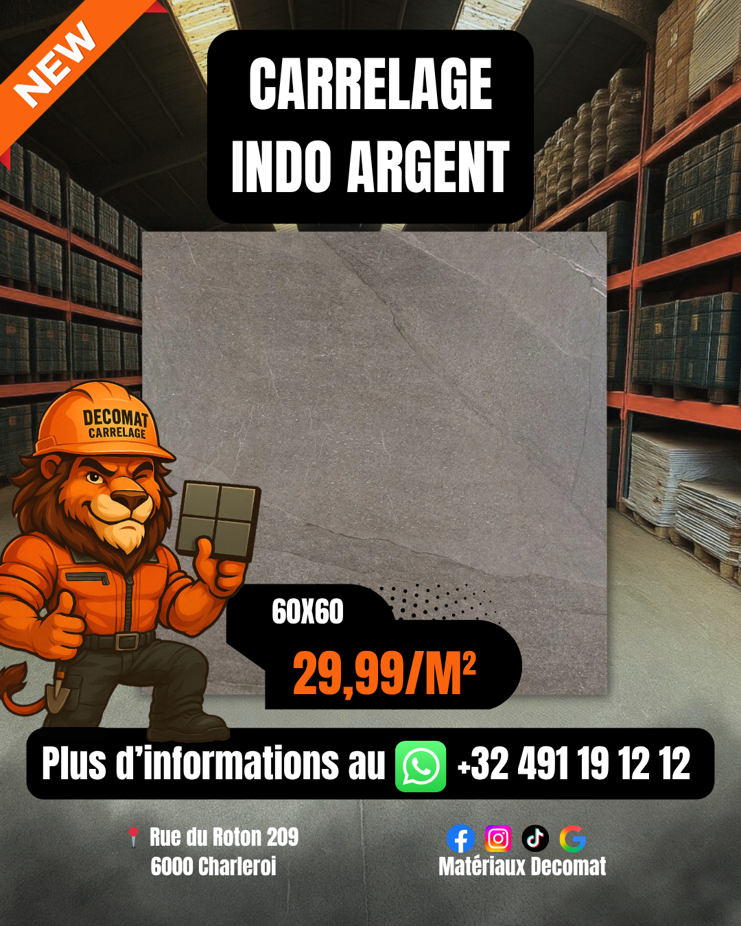 CARRELAGE INDO ARGENT 60X60 CM – 29,99€